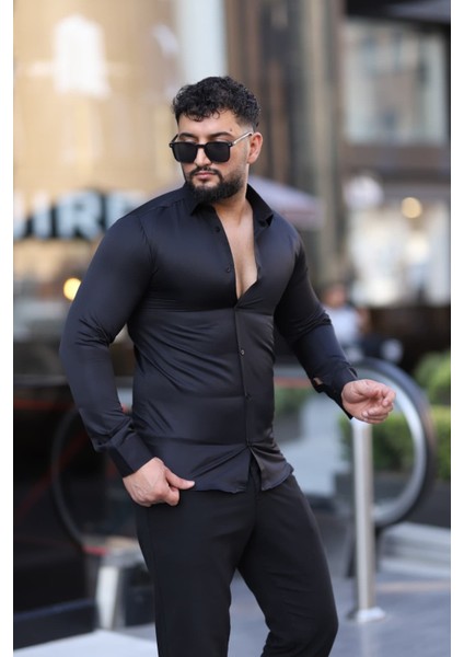 Erkek Slim Fit Saten Dokulu Gömlek