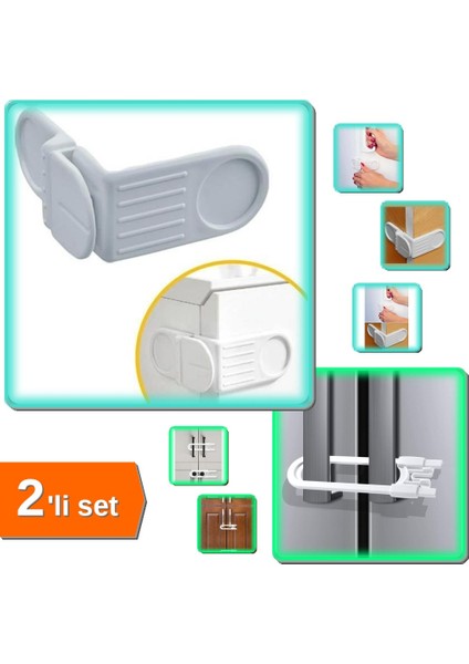2 Adet Güvenlik Çekmece Kilidi + Slide Dolap Çekmece Kilidi - Çocuk Koruma Kilidi 2li Set IT47FY