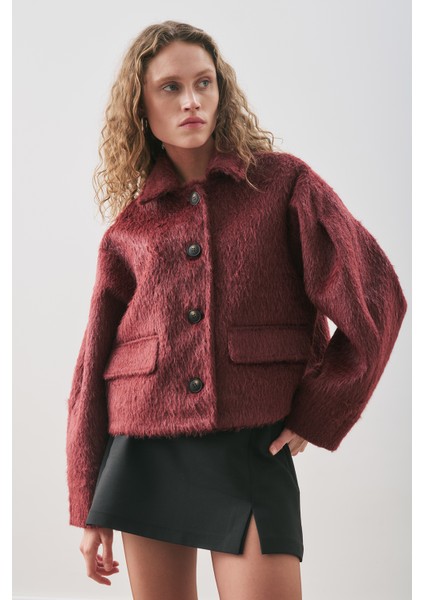 Boucle Kısa Kaban Bordo