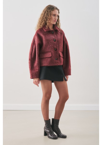 Boucle Kısa Kaban Bordo modelleri