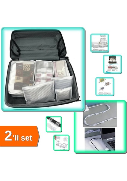 6 Parça Anne Bebek Hastane Çantası Organizer + 20 Adet Kablo Sabitleyici Klipsler - 2li Set 51UR5P