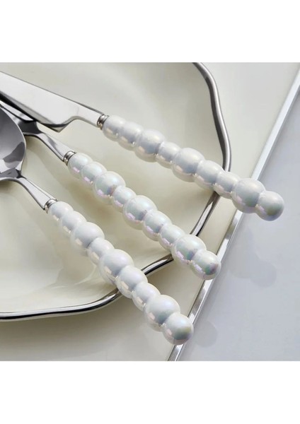 Porselen 6 Adet Beyaz Inci Taş Detaylı Yemek Bıçak Takımı | 6 Parça Lüks Yemek Bıçak Takımı fiyatları