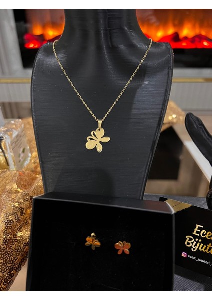 Ecem Bjiuteri Çelik Altın Kaplama Kelebek Kolye Küpe Set fiyatları
