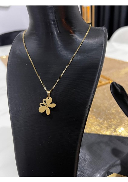 Ecem Bjiuteri Çelik Altın Kaplama Kelebek Kolye Küpe Set fırsatları