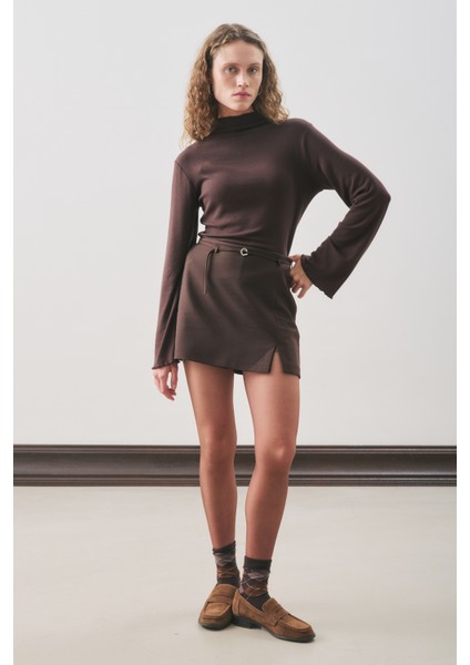 Kemer Detaylı Mini Etek Acı Kahve fırsatları