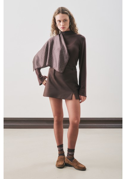 Kemer Detaylı Mini Etek Acı Kahve