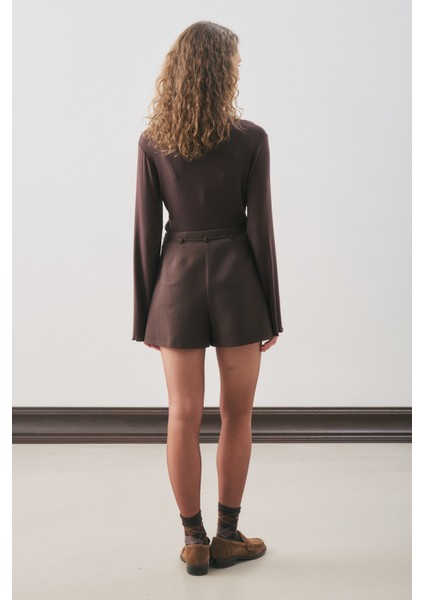 Kemer Detaylı Mini Etek Acı Kahve