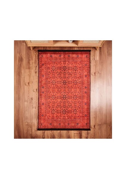 Soft Atlas Afgan Desenli Halı - Kırmızı - 120X180 cm