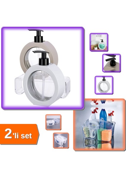 Beyaz Buzdolabı Düzenleyici Sepet + 350 ml Tezgah Üstü Oval Sabunluk - Mutfak ve Banyo Seti 17JCL0