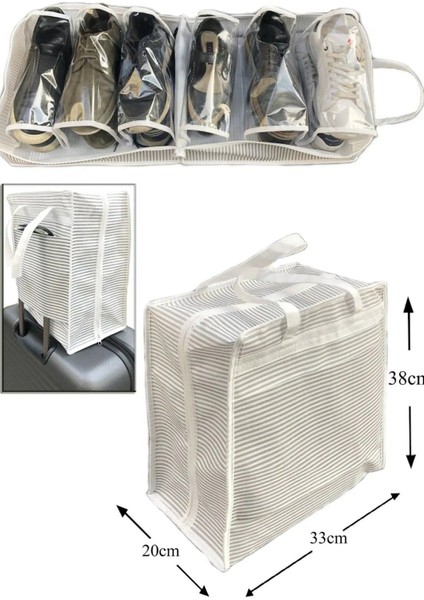 Ayakkabı Saklama ve Taşıma Çantası (Çizgili Model) Shoe Tote