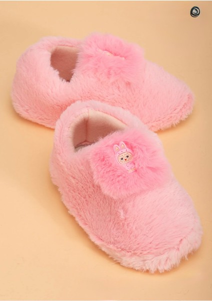 Kız Çocuk Tüylü Peluş Pofuduk Figürlü Kaydırmaz Taban Kreş Ev Okul Panduf