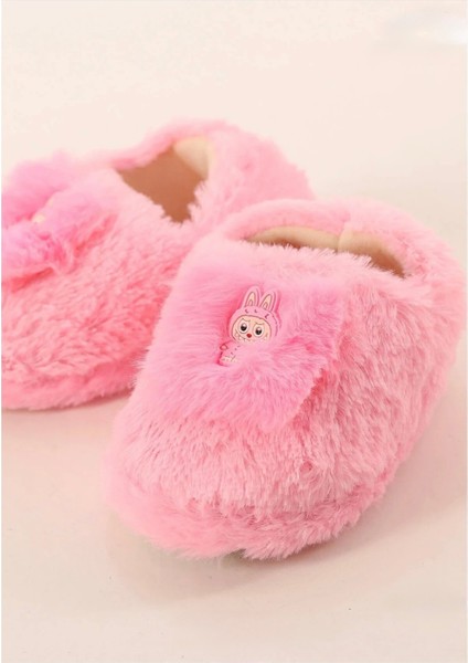 Kız Çocuk Tüylü Peluş Pofuduk Figürlü Kaydırmaz Taban Kreş Ev Okul Panduf modelleri