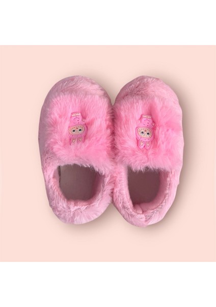 Kız Çocuk Tüylü Peluş Pofuduk Figürlü Kaydırmaz Taban Kreş Ev Okul Panduf indirimleri