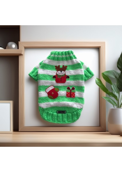 Kedi ve Köpek Için Yeşil Beyaz Yeni Yıl / Noel Kazağı