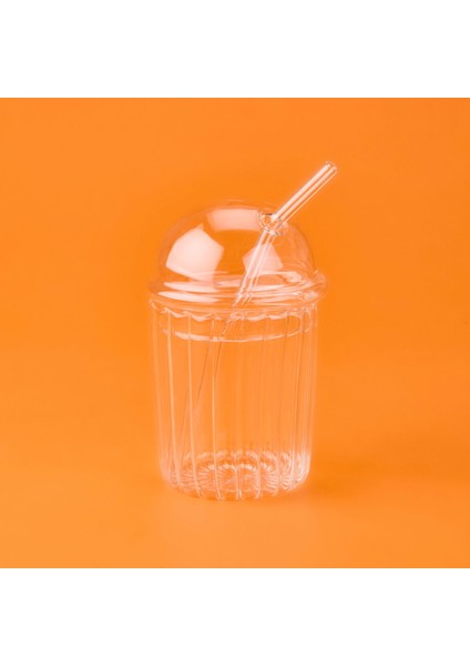 Elbis Büyük Boy Kapaklı Pipetli Bardak - Şeffaf - 490 ml