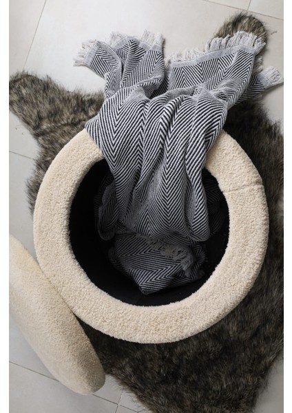 mutlu evimiz dekoratif - krem renkli - sandıklı - yuvarlak puf - çok amaçlı kullanım - modern bench fırsatları