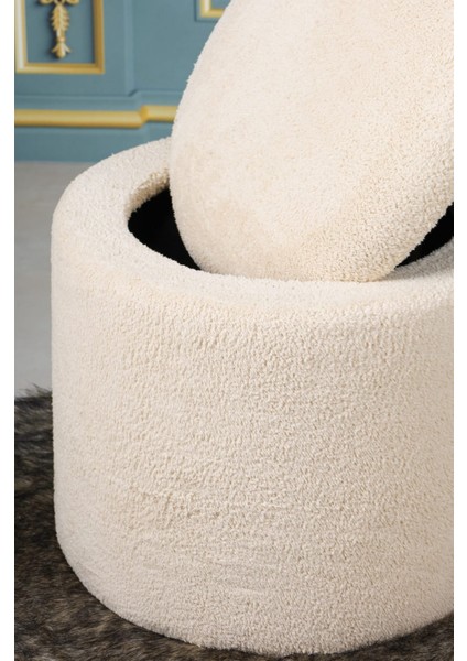 mutlu evimiz dekoratif - krem renkli - sandıklı - yuvarlak puf - çok amaçlı kullanım - modern bench indirimleri