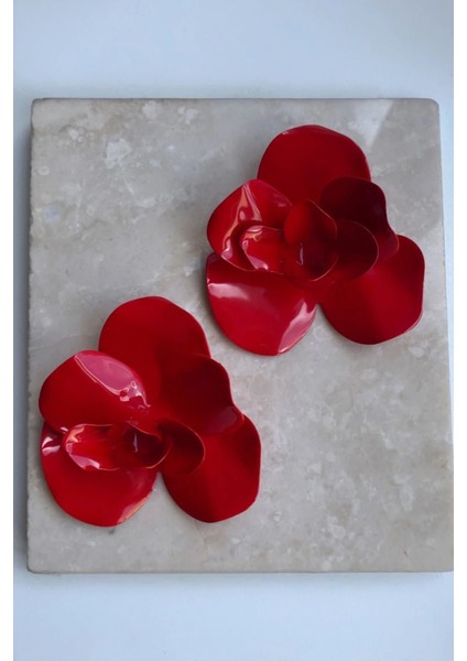 Kırmızı Gül Model Küpe