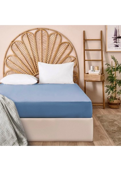 Soft Basic Çift Kişilik Düz Kenar Çarşaf - Mavi - 240X260 cm