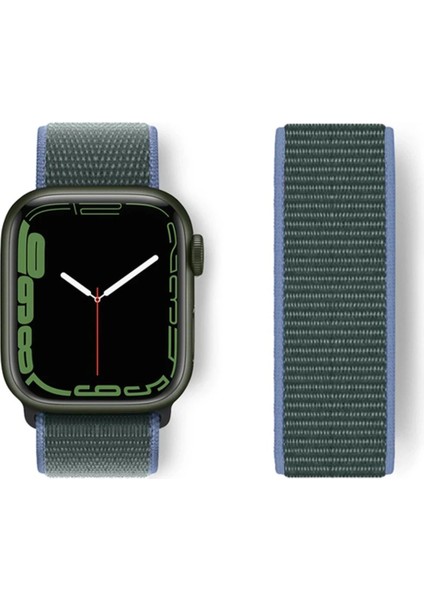 Newface Apple Watch 38MM Hasırlı Cırtcırtlı Kordon - Mavi-Yeşil