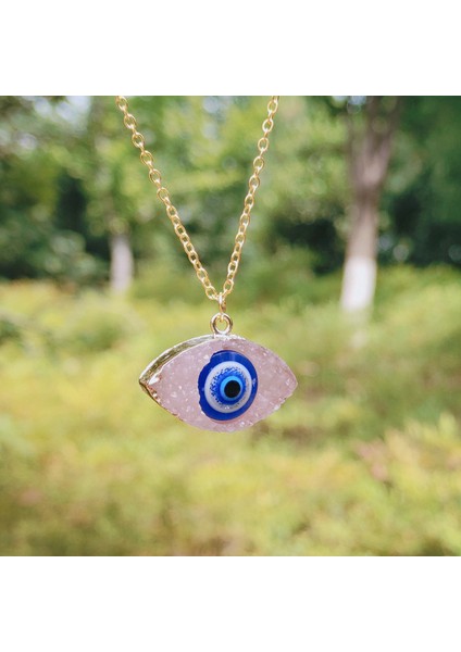 Model Pembe Kolye Şeytan Gözü Mavi Göz Reçine Kolye (Yurt Dışından)