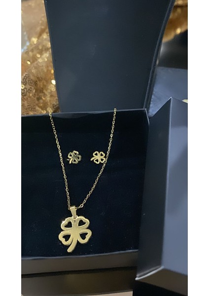 Çelik Altın Kaplama Yonca Kolye Küpe Set fiyatları