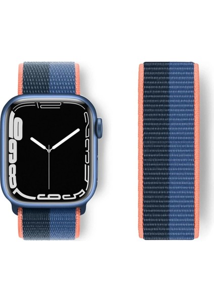 Newface Apple Watch 38MM Hasırlı Cırtcırtlı Kordon - Siyah-Mavi