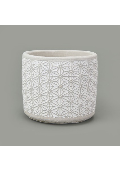 Yıldız Desenli Beton Saksı - Beyaz - 14X12,5 cm