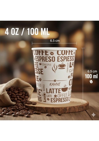 4 Oz (100 Ml) Karton Bardak, 150 Adet, Espresso - Türk Kahvesi, Mini Boy, Kokusuz, Sızdırmaz