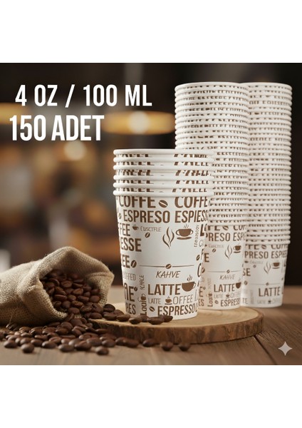 4 Oz (100 Ml) Karton Bardak, 150 Adet, Espresso - Türk Kahvesi, Mini Boy, Kokusuz, Sızdırmaz fiyatları