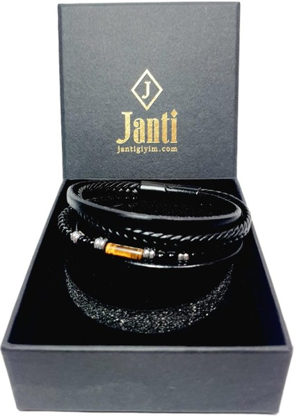 JTAW25BLK1635 Hakiki Deri Mıknatıs Kapama Kaplangözü ve Hematit Doğaltaş Siyah Garantili Hediye Kutulu Janti Bileklik modelleri