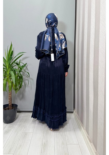 Jakarlı Cupro Elbise Lacivert 38809 modelleri