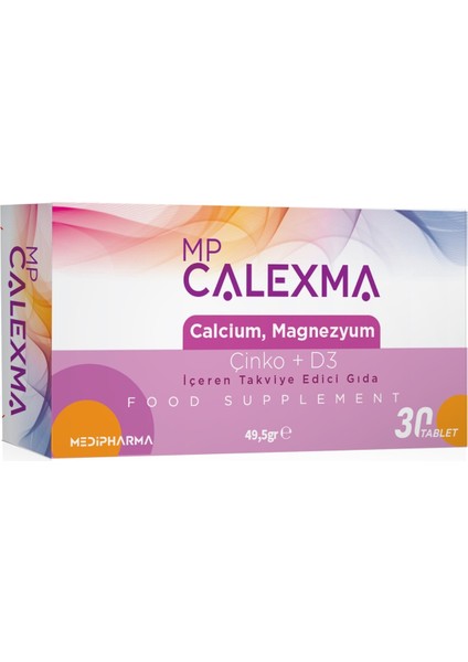 Mp Calexma Kalsiyum Magnezyum Çinko+D3 Vitamin Takviye Edici Gıda 30 Tablet