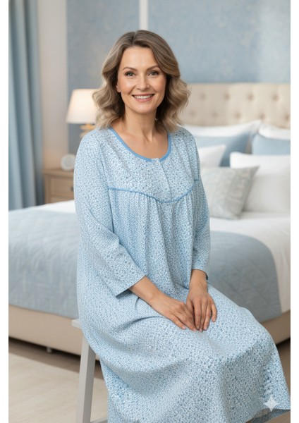 Kadın Boydan Anne Gecelik Elbise %100 Pamuk Çiçekli Desenli Rahat ve Tam Kalıp indirimleri