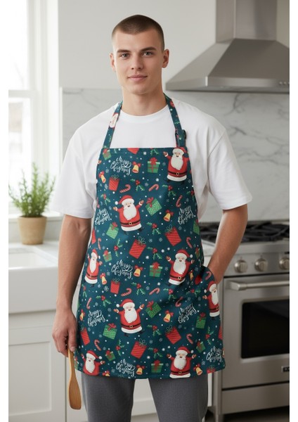 Unisex Mutfak Önlüğü Aşçı Önlüğü Yeni Yıl Yılbaşı Noel Baba