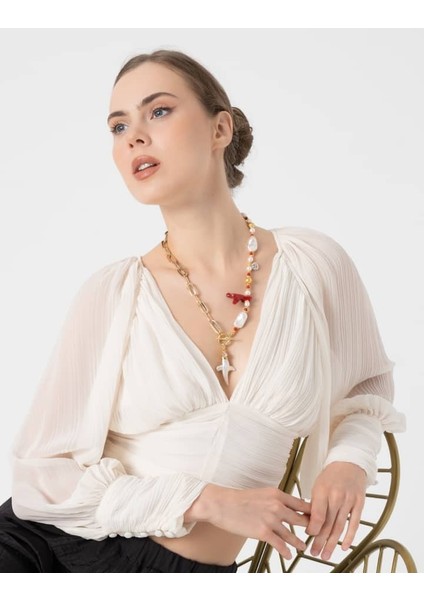 Inci ve Gold Zincirli Kolye