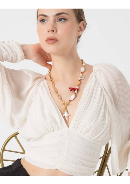 Inci ve Gold Zincirli Kolye