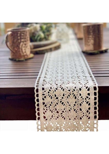 2x Masa Runner Macrame Boho Style Bej Kreminde Düğün Için Makram (15 x 200 Cm) Masa Koşucu Vintage Tığ Rustik Düğün (Yurt Dışından) modelleri