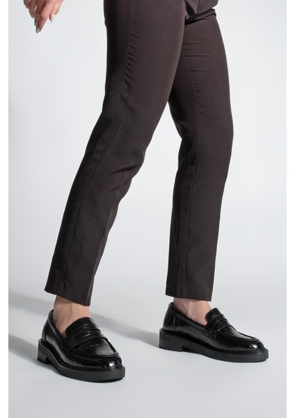 Kadın Loafer Günlük Klasik Ayakkabı Casual Makosen Fonle Siyah Croco fırsatları