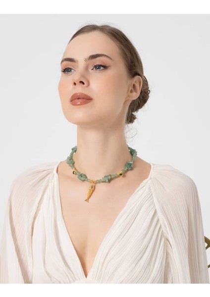 Balık Uçlu Aventurin Kolye