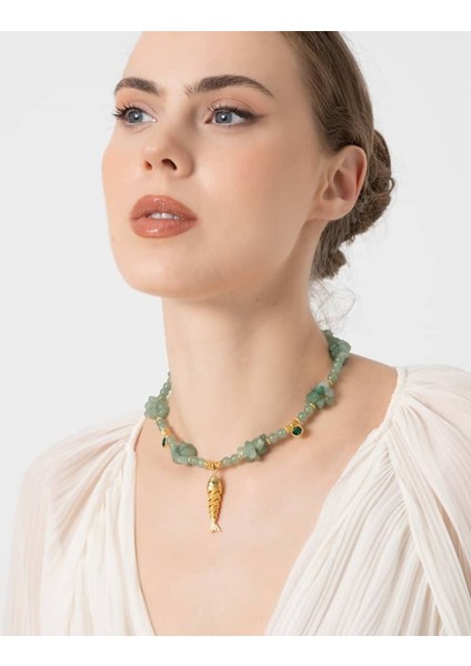 Balık Uçlu Aventurin Kolye