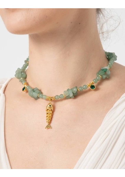 Balık Uçlu Aventurin Kolye
