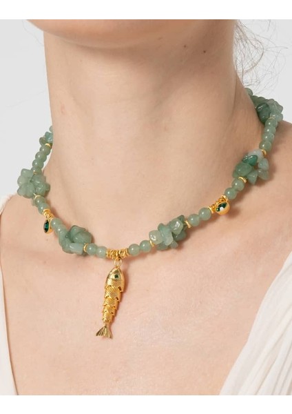 Balık Uçlu Aventurin Kolye