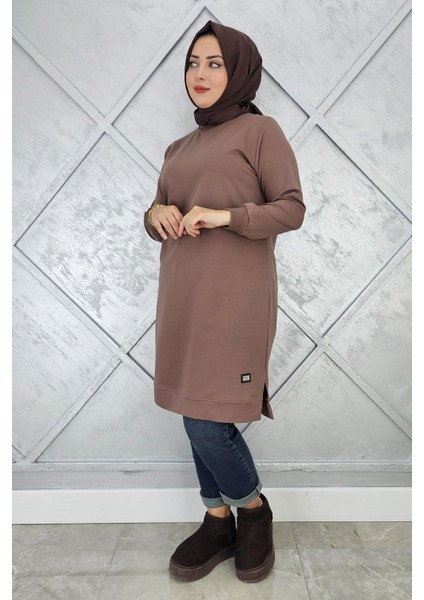 Kadın Etiket Detaylı Takma Kol Tesettür Tunik