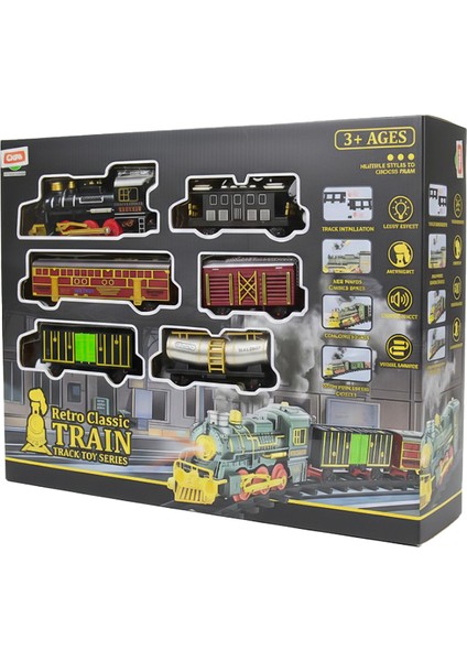 Retro Klasik Buharlı Tren Seti Sesli ve Işıklı 69935A