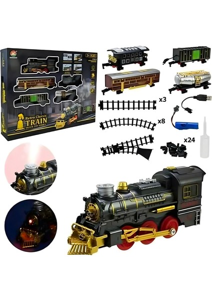 Retro Klasik Buharlı Tren Seti Sesli ve Işıklı 69935A fiyatları