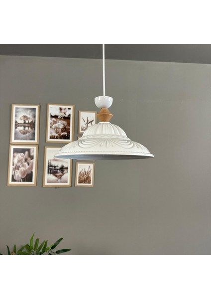 Ralivo Beyaz Metal Avize Tekli Q Şapka Başlık Mutfak Modern Dekoratif Sarkıt Aydınlatma