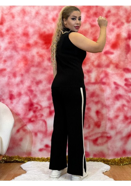 Üçlü Takım Kadın Triko (Yelek + Pantolon + Uzun Hırka) Uzun Kol Şık Rahat Standart Beden fırsatları