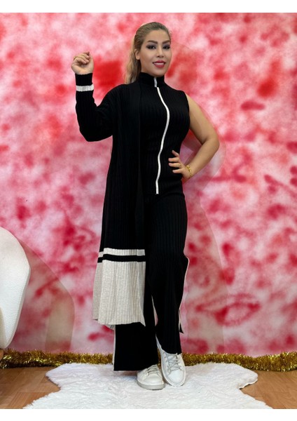 Üçlü Takım Kadın Triko (Yelek + Pantolon + Uzun Hırka) Uzun Kol Şık Rahat Standart Beden indirimleri