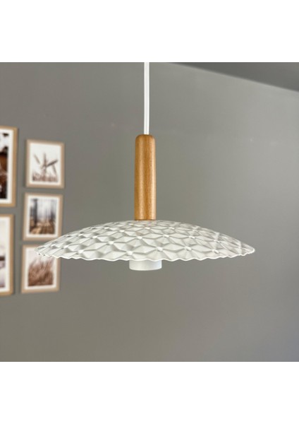 Avola Beyaz Metal Avize Tekli Ahşap Başlık Mutfak Modern Dekoratif Sarkıt Aydınlatma